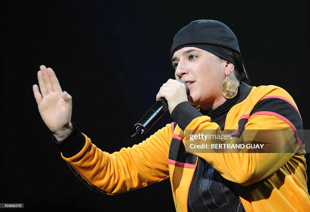 Diam French Rapper French rap artist Diam's performs on stage on October 30, 2009 during ...