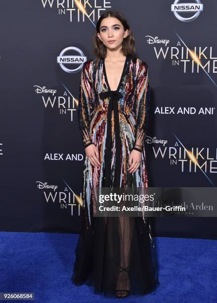 Actress Rowan Blanchard arrives at the premiere of Disney's 'A Wrinkle In Time' at El Capitan Theatre on February 26, 2018 in Los Angeles, California.