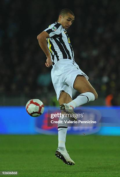 David Trezeguet of Juventus FC strikes with the heel during the Serie A match between Juventus FC and SSC Napoli at Olimpico Stadium on October 31,...