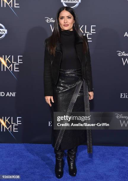 Actress Salma Hayek arrives at the premiere of Disney's 'A Wrinkle In Time' at El Capitan Theatre on February 26, 2018 in Los Angeles, California.