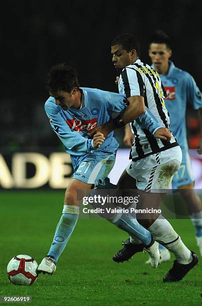 Felipe Melo of Juventus FC battles for the ball with Luca Cigarini of SSC Napoli during the Serie A match between Juventus FC and SSC Napoli at...