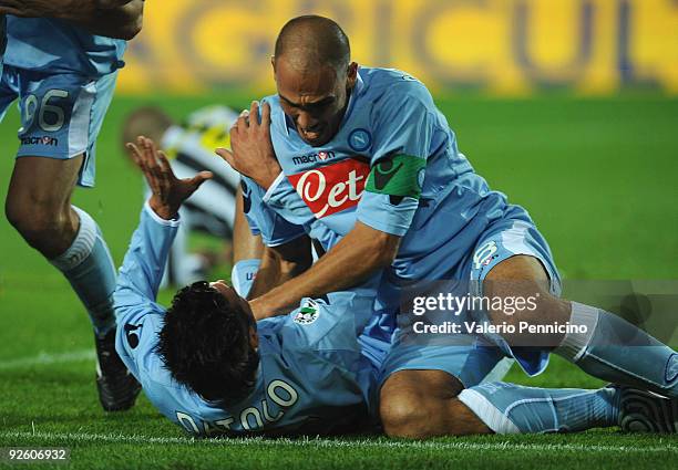 Jesus Alberto Datolo of SSC Napoli celebrate his goal with Paolo Cannavaro during the Serie A match between Juventus FC and SSC Napoli at Olimpico...