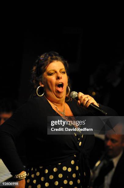 Liane Carroll performs on stage with the Ronnie Scotts Big Band to celebrate 50 years of the legendary jazz club at Ronnie Scott's Jazz Club on...