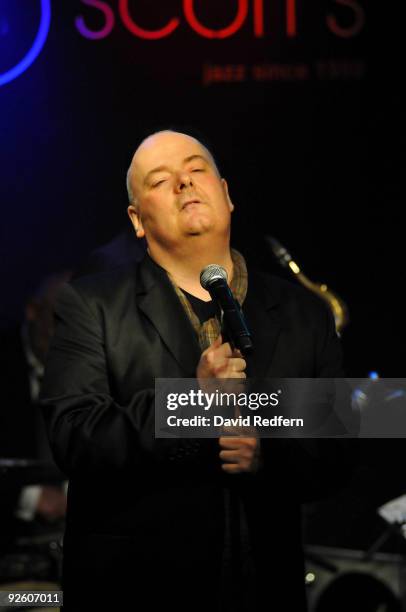 Ian Shaw performs on stage with the Ronnie Scotts Big Band to celebrate 50 years of the legendary jazz club at Ronnie Scott's Jazz Club on October...