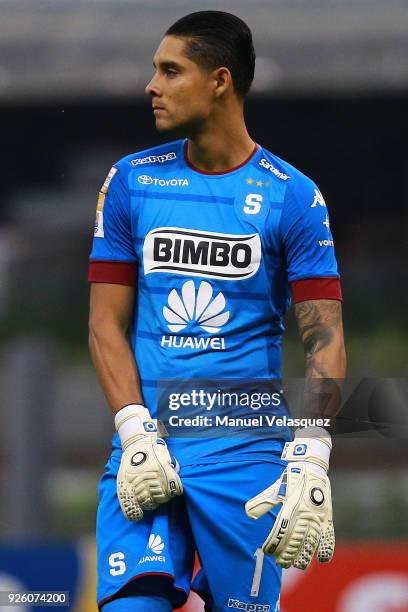 Kevin Briceno of Saprissa gestures during the match between America and Saprissa as part of the round of 16th of the CONCACAF Champions League at...