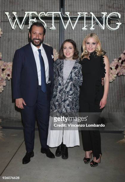 Karim El Saket, Alice Merton and Delia Fischer attend the 'Westwing' launch party on March 1, 2018 in Milan, Italy.