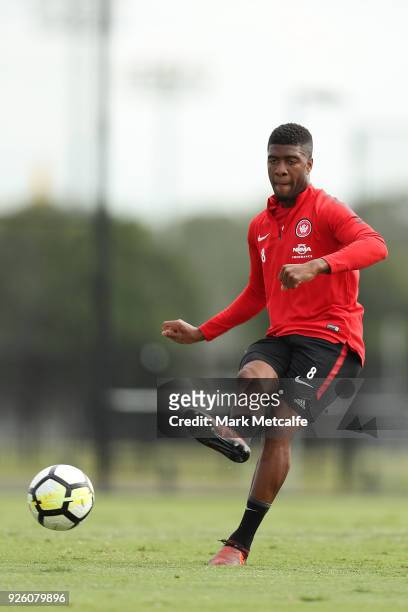 Roly Bonevacia in action during a Western Sydney Wanderers A-League training session at Blacktown International Sportspark on March 2, 2018 in...