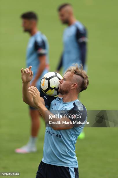 Jordy Buijs controls the ball during a Sydney FC A-League training session at Macquarie Uni on March 2, 2018 in Sydney, Australia.