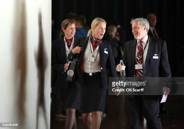 British Airways Cabin Crew arrive at Sandown Park Racecourse for a Unite union meeting to discuss a postal ballot on whether to strike at Christmas...