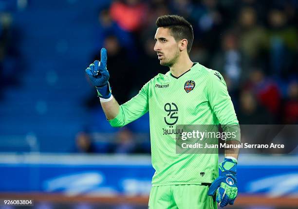 Oier Olazabal of Levante UD reacts during the La Liga match between Deportivo Alaves and Levante UD at Mendizorroza stadium on March 1, 2018 in...