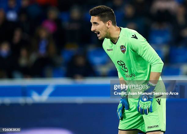 Oier Olazabal of Levante UD reacts during the La Liga match between Deportivo Alaves and Levante UD at Mendizorroza stadium on March 1, 2018 in...