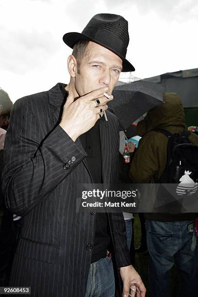 Musician Paul Simonen of The Good the Bad and The Queen performs on stage April 27, 2008 at Victoria Park in London. The festival marks 30th...