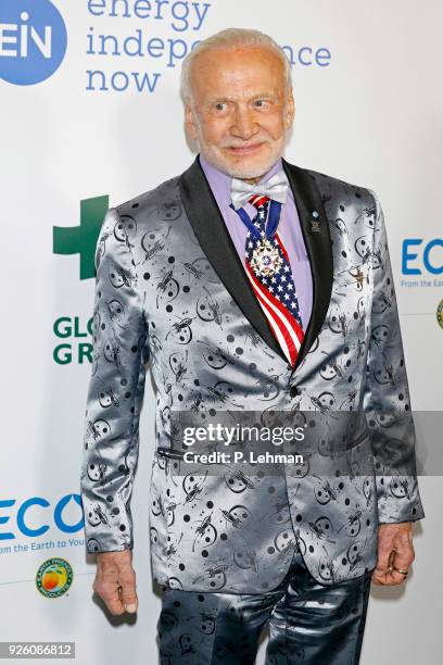 Buzz Aldrin photographed at the 15th Annual Global Green Pre-Oscar Gala on February 28, 2018 in Los Angeles, California.