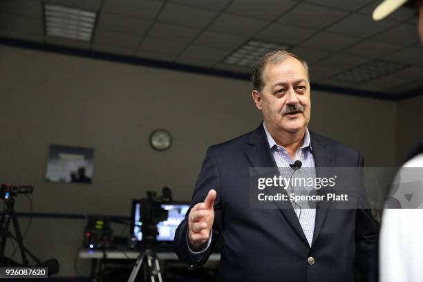 Republican candidate for U.S. Senate Don Blankenship speaks at a town hall meeting at West Virginia University on March 1, 2018 in Morgantown, West...