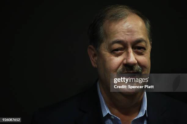 Republican candidate for U.S. Senate Don Blankenship speaks at a town hall meeting at West Virginia University on March 1, 2018 in Morgantown, West...