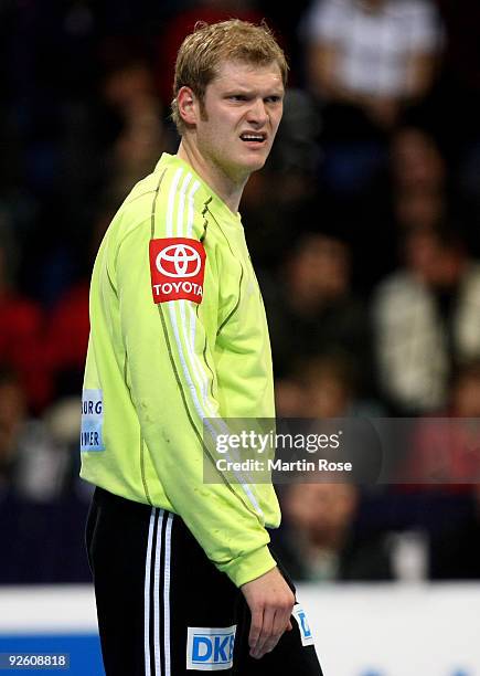 Johannes Bitter, goalkeeper of Germany reacts during the Supercup 2009 game between Germany and Denmark at the TUI Arena on November 1, 2009 in...