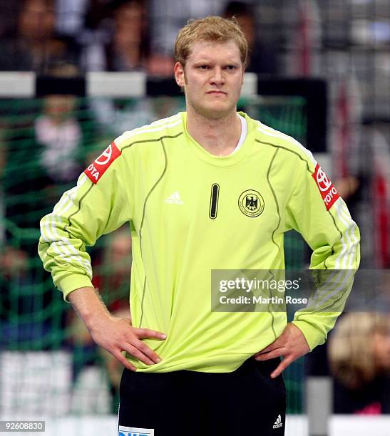 Johannes Bitter, goalkeeper of Germany reacts during the Supercup 2009 game between Germany and Denmark at the TUI Arena on November 1, 2009 in...