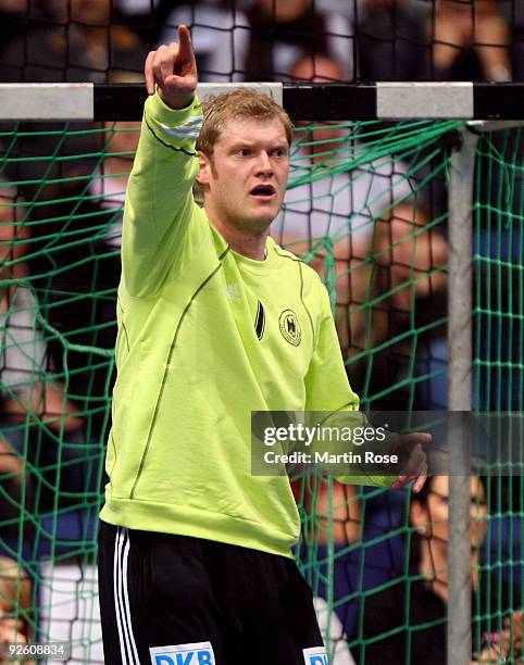 Johannes Bitter, goalkeeper of Germany reacts during the Supercup 2009 game between Germany and Denmark at the TUI Arena on November 1, 2009 in...