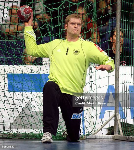Johannes Bitter, goalkeeper of Germany reacts during the Supercup 2009 game between Germany and Denmark at the TUI Arena on November 1, 2009 in...