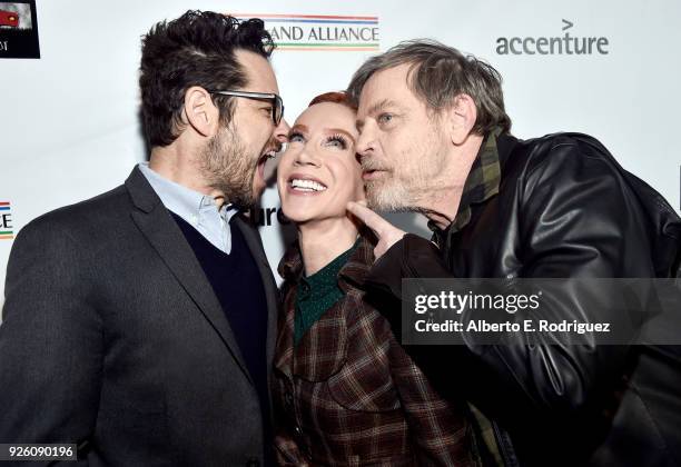 Abrams, Kathy Griffin, and Mark Hamill attend the Oscar Wilde Awards 2018 at Bad Robot on March 1, 2018 in Santa Monica, California.