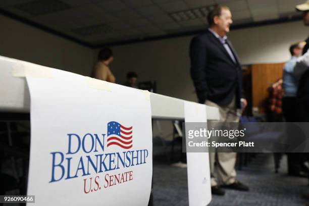Republican candidate for U.S. Senate Don Blankenship speaks at a town hall meeting at West Virginia University on March 1, 2018 in Morgantown, West...