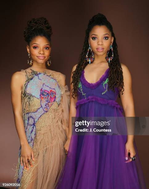 Musicians Halle Bailey and Chloe Bailey of Chloe x Halle pose for a portrait at the Beverly Wilshire Four Seasons Hotel on March 1, 2018 in Beverly...