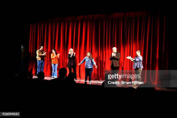 Josh McDermitt, Diane Davis, Debra Monk, Mark Blum, and Vanessa Aspillaga come out for the curtain call during the "Amy And The Orphans" Opening...
