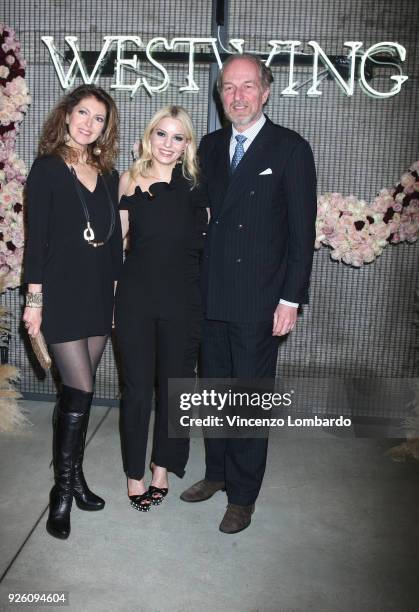 Alessandra Repini, Delia Fischer and Arturo Artom attend the 'Westwing' launch party on March 1, 2018 in Milan, Italy.