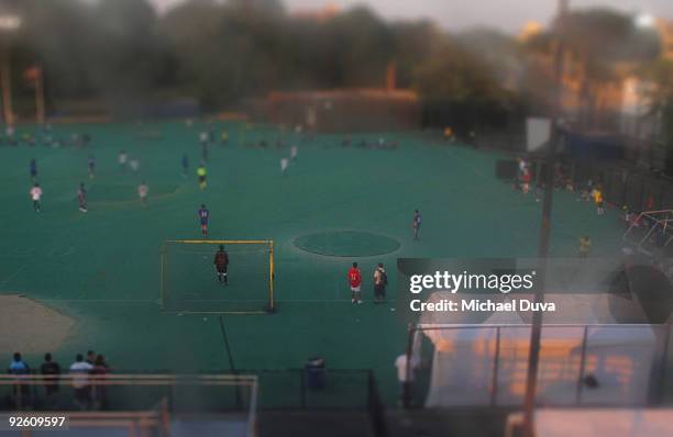 city soccer field in queens ny - queens neighborhood stock pictures, royalty-free photos & images