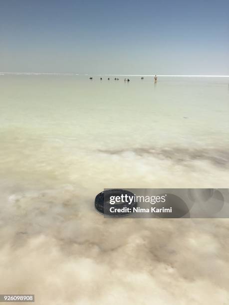 a tire in the nearly dried out lake urmia - lake urmia 個照片及圖片檔