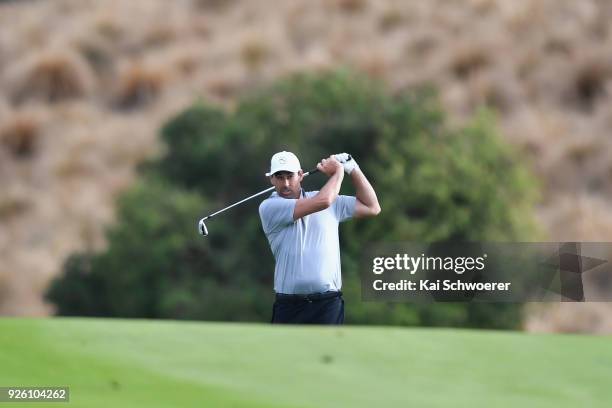 Former New Zealand cricketer Stephen Fleming plays a shot during day two of the ISPS Handa New Zealand Golf Open at The Hills Golf Club on March 2,...