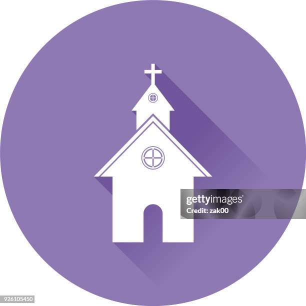 ilustraciones, imágenes clip art, dibujos animados e iconos de stock de icono de la iglesia de diseño plano con sombra - spire