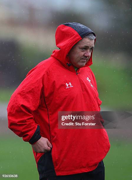 Wales coach Warren Gatland looks on during Wales Rugby training at the Vale on November 2, 2009 in Cardiff, Wales.