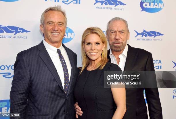 Robert F. Kennedy, Jr., Cheryl Hines and John Paul DeJoria attend Keep it Clean to benefit Waterkeeper Alliance on March 1, 2018 in Los Angeles,...