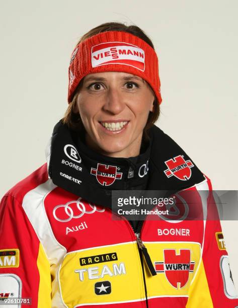 Sandra Allgayer poses during a photocall at the German athlete Winter kit preview at the adidas Brand Center on October 28, 2009 in Herzogenaurach,...