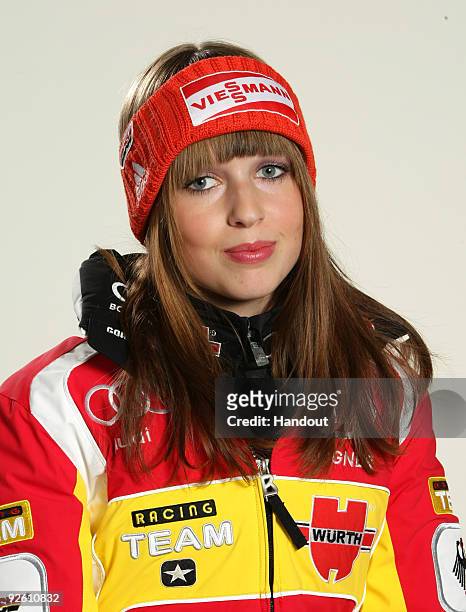 Juliane Seyfarth poses during a photocall at the German athlete Winter kit preview at the adidas Brand Center on October 28, 2009 in Herzogenaurach,...