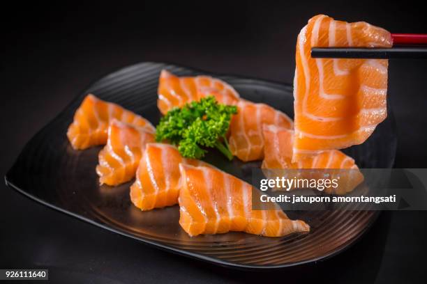 salmon sashimi, japanese food menu - fresh wasabi stock-fotos und bilder