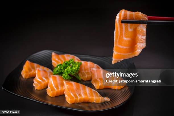 salmon sashimi, japanese food menu - fresh wasabi stock-fotos und bilder