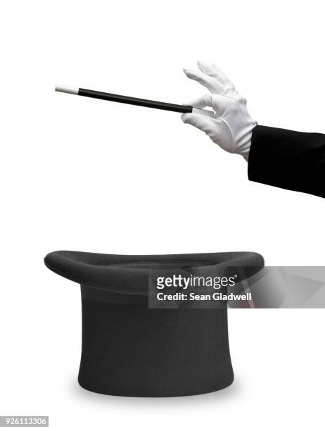 magician wand and top hat - hat foto e immagini stock