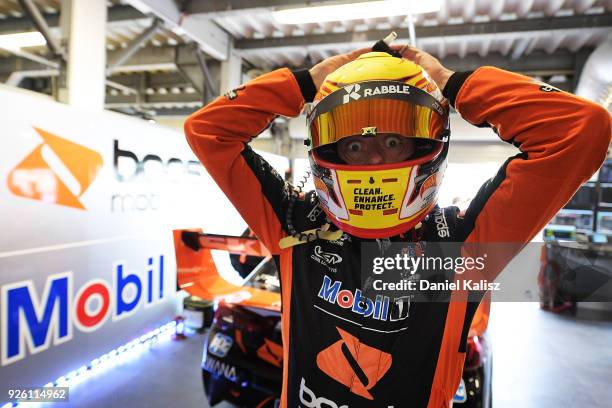 James Courtney driver of the Mobil 1 Boost Mobile Racing Holden Commodore ZB prepares during qualifying for Supercars Adelaide 500 on March 2, 2018...