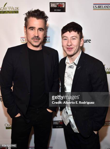 Colin Farrell and Barry Keoghan attend the Oscar Wilde Awards 2018 at Bad Robot on March 1, 2018 in Santa Monica, California.