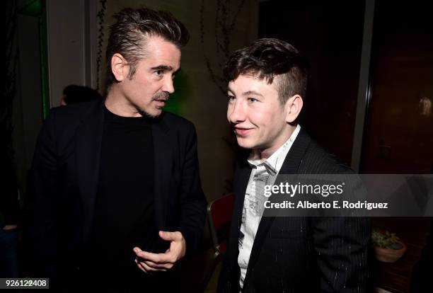 Colin Farrell and Barry Keoghan attend the Oscar Wilde Awards 2018 at Bad Robot on March 1, 2018 in Santa Monica, California.