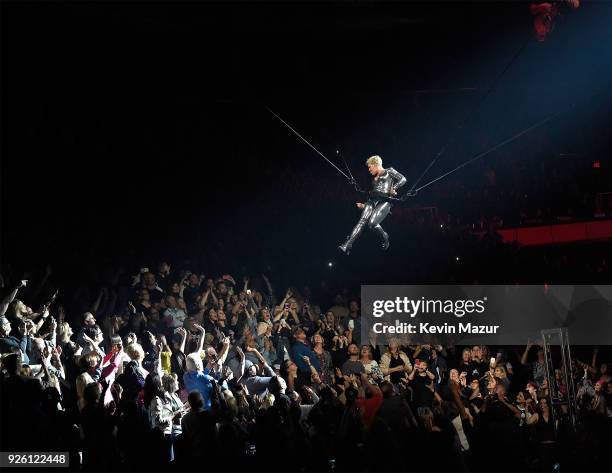 Pink performs during her "Beautiful Trauma" world tour opener at Talking Stick Resort Arena on March 1, 2018 in Phoenix, Arizona.