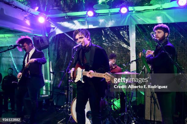 Matt Murtagh, Craig Fitzgerald, Dean Gavin, and Stephen Murtagh of The Academic perform onstage at the Oscar Wilde Awards 2018 at Bad Robot on March...