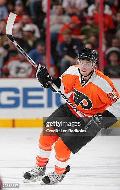 Claude Giroux of the Philadelphia Flyers skates against the Carolina Hurricanes on October 31, 2009 at the Wachovia Center in Philadelphia,...