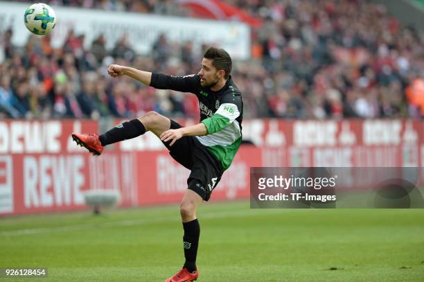 Julian Korb of Hannover controls the ball during the Bundesliga match between 1. FC Koeln and Hannover 96 at RheinEnergieStadion on February 17, 2018...