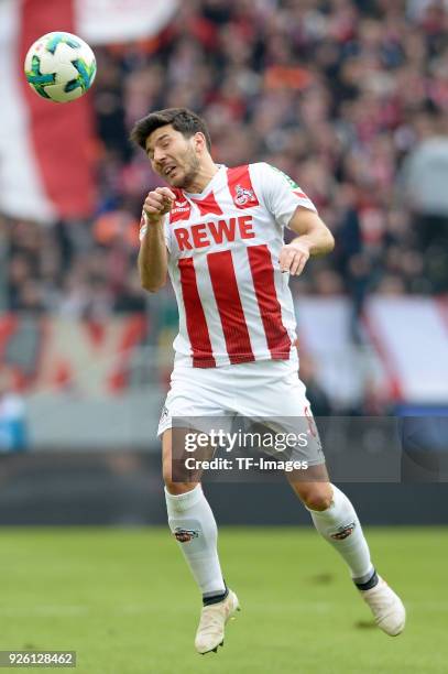 Milos Jojic of Koeln controls the ball during the Bundesliga match between 1. FC Koeln and Hannover 96 at RheinEnergieStadion on February 17, 2018 in...