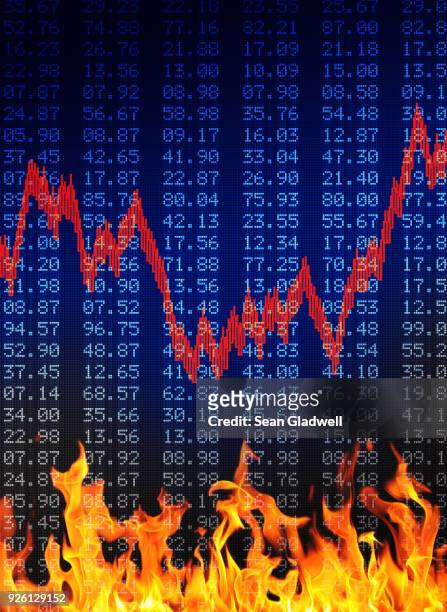 flaming financial figures - nasdaq stock pictures, royalty-free photos & images