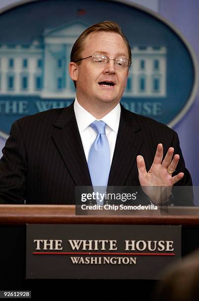 White House Press Secretary Robert Gibbs holds the daily press briefing at the White House November 2, 2009 in Washington, DC. Gibbs was peppered...