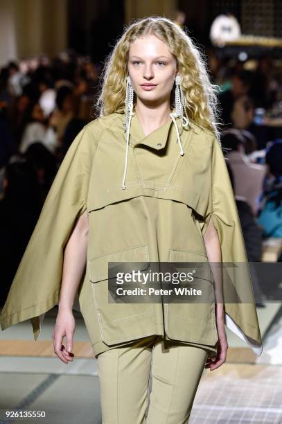Frederikke Sofie walks the runway during the H&M show as part of the Paris Fashion Week Womenswear Fall/Winter 2018/2019 on February 28, 2018 in...